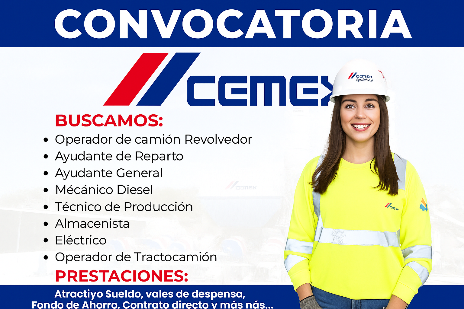 Cemex ofrece nuevas vacantes en diversas áreas. ¡Postula aquí y únete a su equipo!