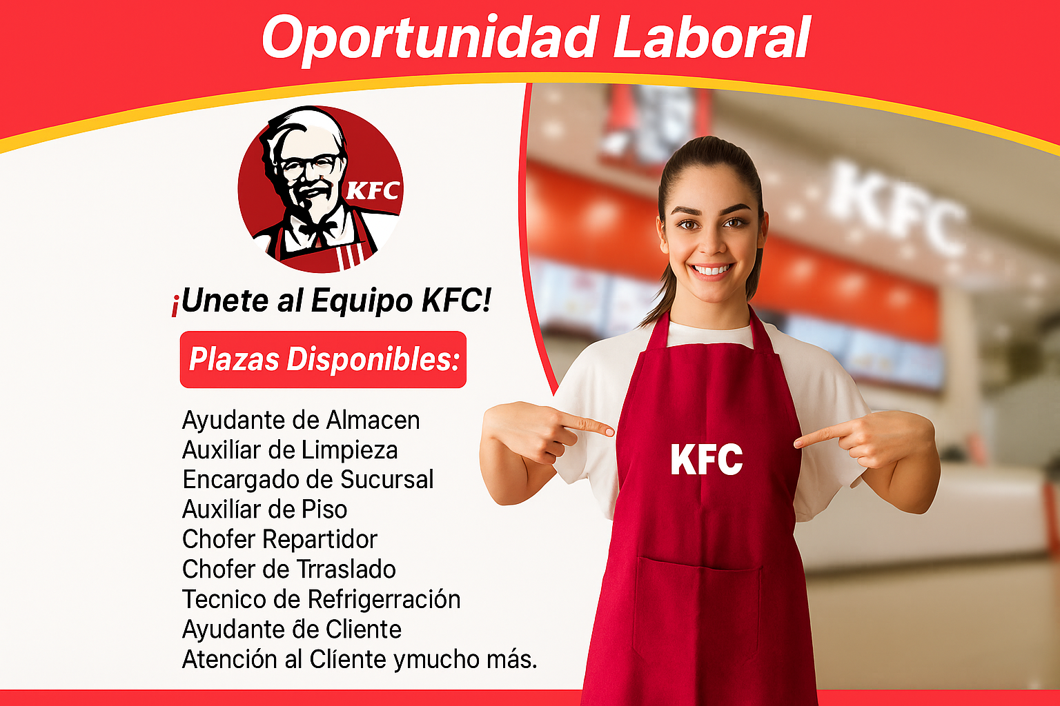 Convocatoria KFC: nuevas plazas disponibles en atención al cliente, cocina y reparto. ¡Postula ahora!