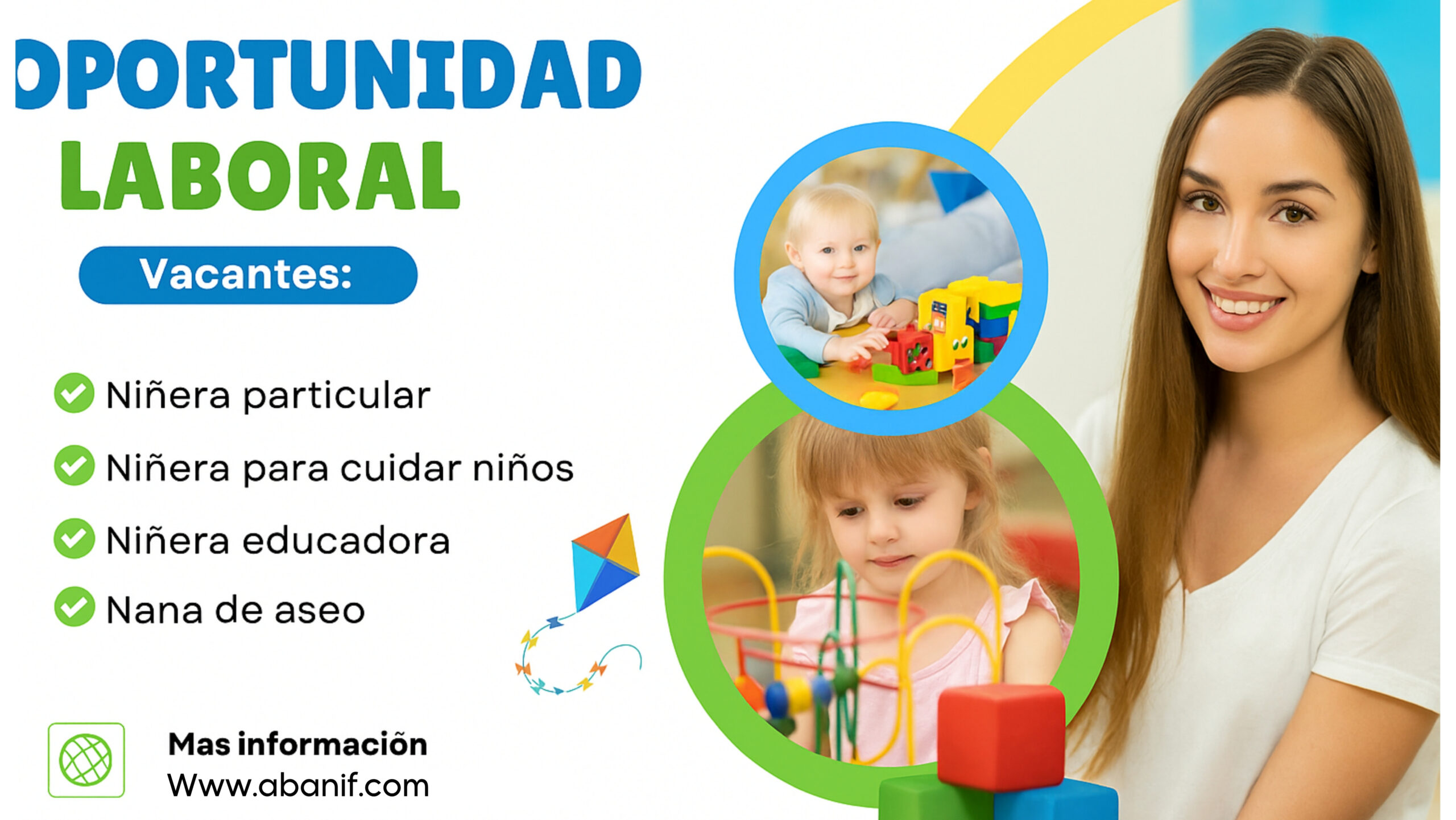 Ofertas de trabajo para niñeras. Se requiere ser mayor de edad y disponibilidad inmediata.